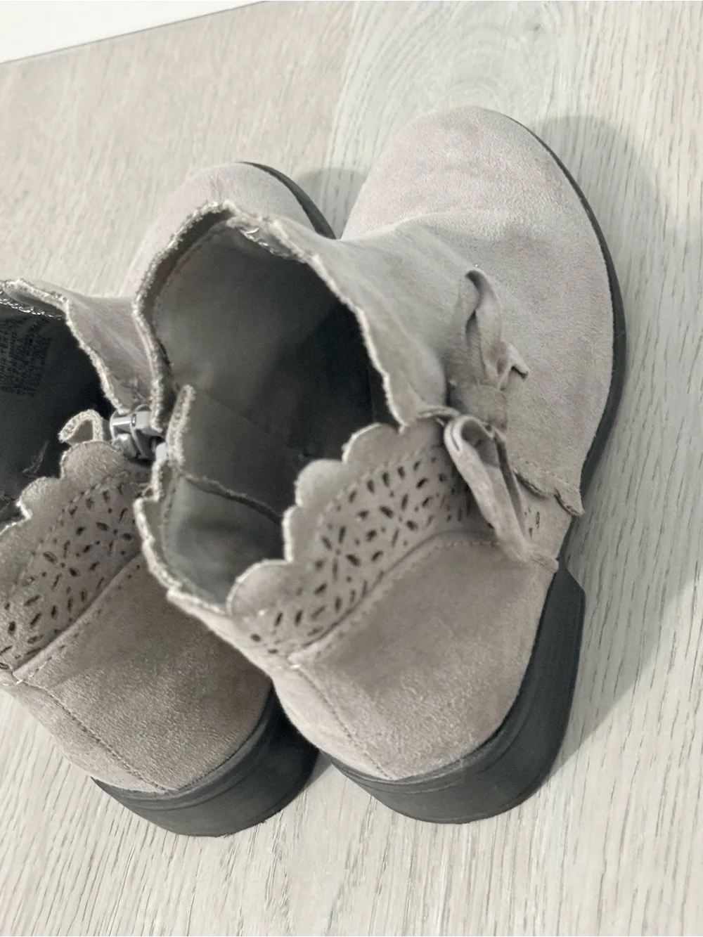 Gray Suede Scalloped Bow Ankle Boots for hirls